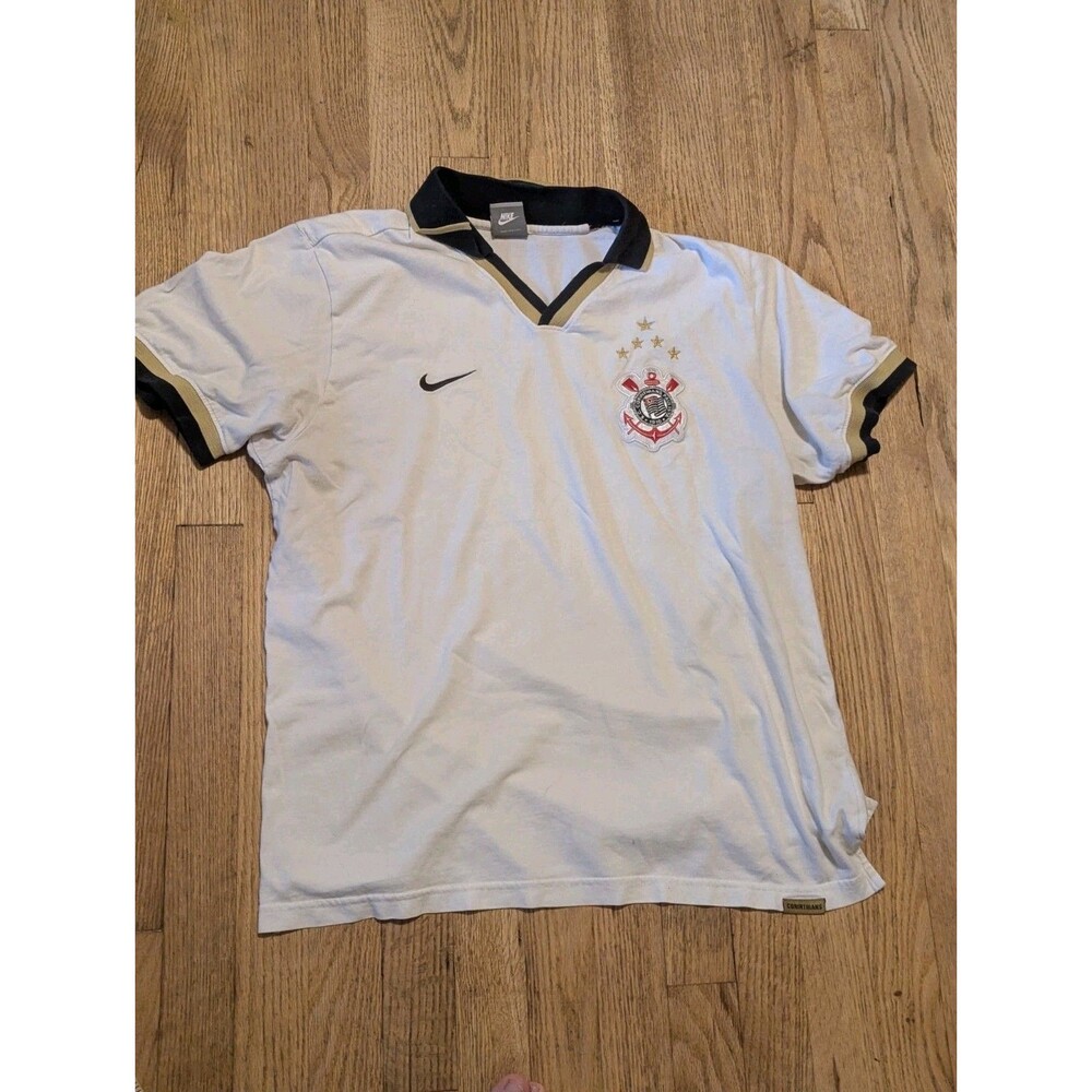 Vintage Nike Corinthians Soccer Jersey Shirt Mens Large White Gold Black Trim